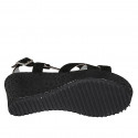 Sandale pour femmes en daim noir et tissu lamé avec plateforme talon compensé 7 - Pointures disponibles:  42, 43, 45
