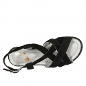 Sandale pour femmes en daim noir et tissu lamé avec plateforme talon compensé 7 - Pointures disponibles:  42, 43, 45