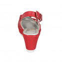 Woman's sandal in red leather and laminated fabric with platform wedge heel 7 - Available sizes:  33, 34, 42, 44