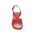 Sandalia para mujer en piel roja y tejido laminado con plataforma cuña 7 - Tallas disponibles:  33, 34, 42, 44