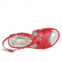 Sandale pour femmes en cuir rouge et tissu lamé avec plateforme talon compensé 7 - Pointures disponibles:  33, 34, 42, 44