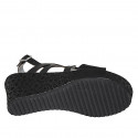 Sandale pour femmes avec plateforme en cuir noir et tissu lamé talon compensé 7 - Pointures disponibles:  31, 32, 42, 43, 45
