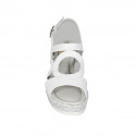 Woman's platform sandal in white leather and laminated fabric wedge heel 7 - Available sizes:  31, 43, 45