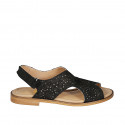 Sandale pour femmes avec fermeture velcro en daim perforé noir talon 1 - Pointures disponibles:  32, 33, 43, 44