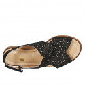 Woman's sandal with velcro strap in black pierced suede heel 1 - Available sizes:  32, 33, 34, 43, 44, 45