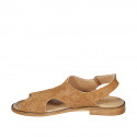 Sandale pour femmes avec fermeture velcro en daim perforé cognac talon 1 - Pointures disponibles:  32, 33, 34, 42, 43, 44, 45