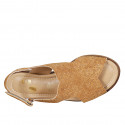 Woman's sandal with velcro strap in cognac brown pierced suede heel 1 - Available sizes:  32, 33, 34, 42, 43, 44, 45