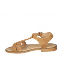 Woman's sandal in cognac brown suede with strap, studs and heel 1 - Available sizes:  33, 34