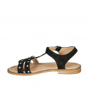Woman's sandal in black suede with strap, studs and heel 1 - Available sizes:  33, 34, 42