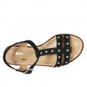 Sandalia para mujer en gamuza negra con cinturon, tachuelas y tacon 1 - Tallas disponibles:  33, 34, 42