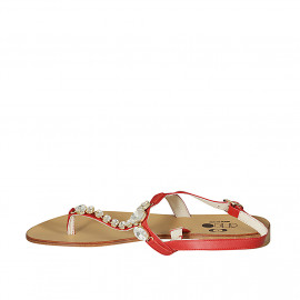 Sandalo infradito da donna in pelle rossa con strass tacco 2 - Misure disponibili: 42, 43, 44 2