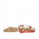 Sandalo infradito da donna in pelle rossa con strass tacco 2 - Misure disponibili: 42, 43, 44