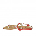 Woman's thong sandal in red leather with rhinestones heel 2 - Available sizes:  42, 43, 44