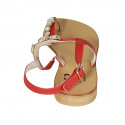 Woman's thong sandal in red leather with rhinestones heel 2 - Available sizes:  42, 43, 44