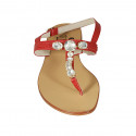 Sandale entredoigt en cuir rouge pour femmes avec strass talon 2 - Pointures disponibles:  42, 43, 44
