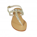 Woman's thong sandal in platinum laminated leather with rhinestones heel 2 - Available sizes:  42, 43