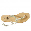 Sandale entredoigt pour femmes en cuir lamé platine avec strass talon 2 - Pointures disponibles:  42, 43