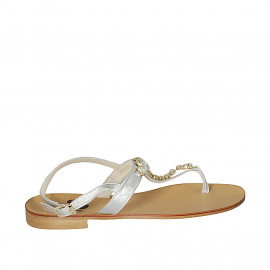 Woman's thong sandal in silver laminated leather with rhinestones heel 2 - Available sizes:  43