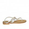 Woman's thong sandal in silver laminated leather with rhinestones heel 2 - Available sizes:  43, 44, 45