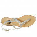 Sandalo infradito da donna in pelle laminata argento con strass tacco 2 - Misure disponibili: 43, 44