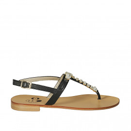 Sandale entredoigt pour femmes en cuir noir avec strass talon 2 - Pointures disponibles: 42, 43
