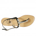 Woman's thong sandal in black leather with rhinestones heel 2 - Available sizes:  42, 43, 44