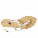 Woman's thong sandal in white leather with rhinestones heel 2 - Available sizes:  42, 43, 45