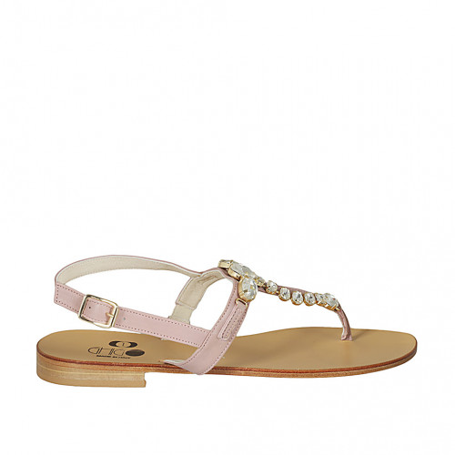 Woman's thong sandal in rose leather...