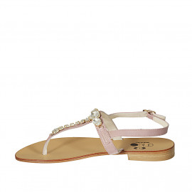 Sandale entredoigt pour femmes en cuir rose avec strass talon 2 - Pointures disponibles:  42, 43, 45 2