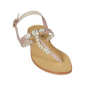 Woman's thong sandal in rose leather with rhinestones heel 2 - Available sizes:  42, 43, 44, 45