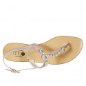 Woman's thong sandal in rose leather with rhinestones heel 2 - Available sizes:  42, 43, 44, 45