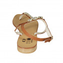Sandalo infradito da donna in pelle color cuoio con strass tacco 2 - Misure disponibili: 42, 43, 44