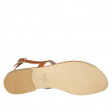 Woman's thong sandal in tan brown leather with rhinestones heel 2 - Available sizes:  42, 43, 44