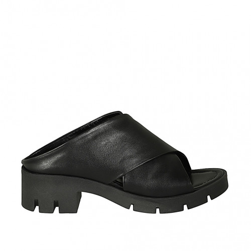 Woman's mules in black leather heel 6