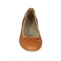 Woman's ballerina in tan brown leather with bow heel 1 - Available sizes:  42, 43, 44, 45
