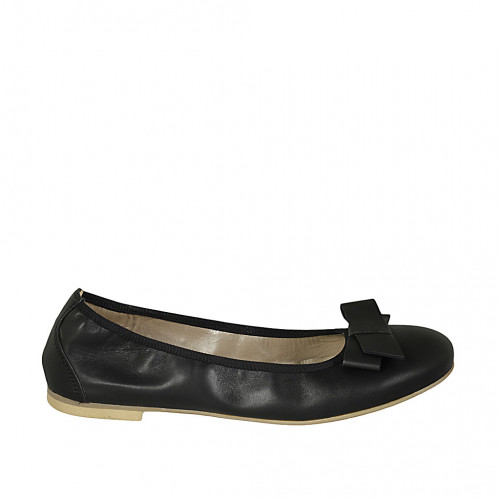 Woman's ballerina in black leather with big bow heel 1 - Available sizes:  42, 43