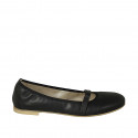 Woman's ballerina shoe with velcro strap in black leather heel 1 - Available sizes:  42, 44