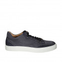 Man's laced shoe with removable insole in blue pierced nubuck leather and leather - Available sizes:  47, 48