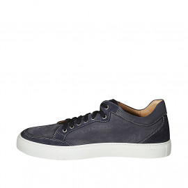 Man's laced shoe with removable insole in blue pierced nubuck leather and leather - Available sizes:  47 2