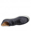 Chaussure à lacets pour hommes avec semelle amovible en cuir et cuir nubuck perforé bleu - Pointures disponibles:  47, 48