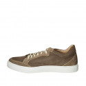 Man's laced shoe with removable insole in brown pierced nubuck leather and suede - Available sizes:  47, 48