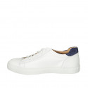 Man's laced shoe with removable insole in white leather and blue suede - Available sizes:  47