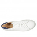 Man's laced shoe with removable insole in white leather and blue suede - Available sizes:  47