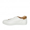 Man's laced shoe with removable insole in white leather and brown suede - Available sizes:  47, 48, 50