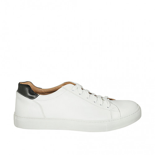 Chaussure sportif à lacets pour hommes avec semelle amovible en cuir blanc et noir - Pointures disponibles:  47, 48, 49