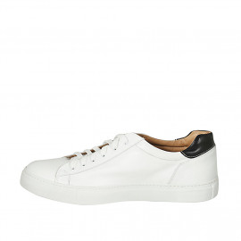 Chaussure sportif à lacets pour hommes avec semelle amovible en cuir blanc et noir - Pointures disponibles:  47 2
