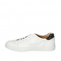 Man's laced casual shoe with removable insole in white and black leather - Available sizes:  47, 48, 49