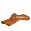 Woman's ankle boot with zipper in tan brown leather and pierced leather heel 3 - Available sizes:  43, 44