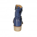 Stivaletto da donna con cerniera e fibbie in pelle e pelle forata blu tacco 4 - Misure disponibili: 33