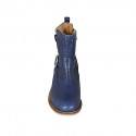 Stivaletto da donna con cerniera e fibbie in pelle e pelle forata blu tacco 4 - Misure disponibili: 33, 34, 43, 44